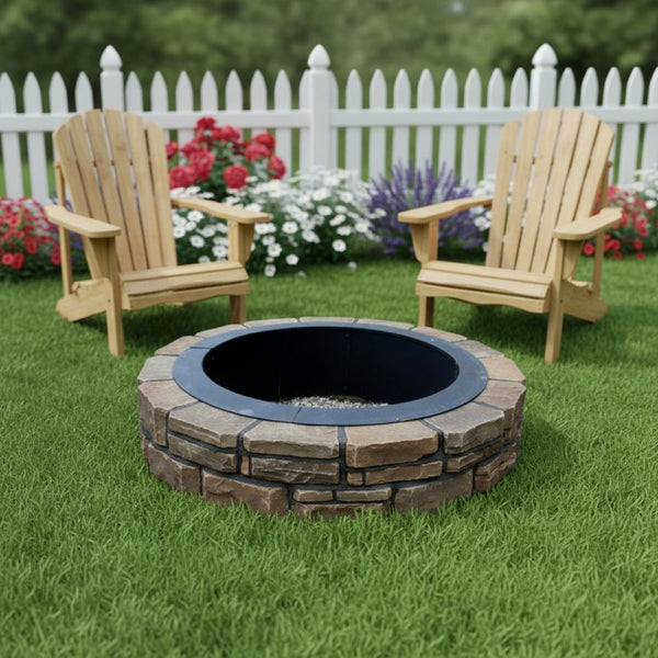 HomeRoots 45" Black Steel Wood Burning Fire Ring - Durable Outdoor Centerpiece for Cozy Gatherings & Relaxation 666318