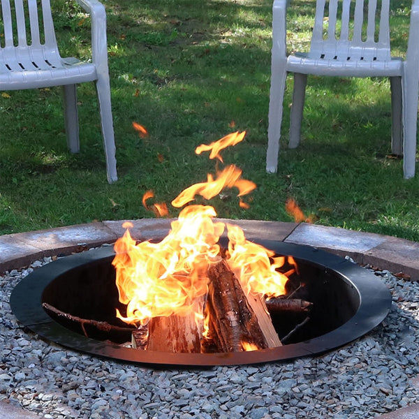 HomeRoots 45" Black Steel Wood Burning Fire Ring - Durable Outdoor Centerpiece for Cozy Gatherings & Relaxation 666318