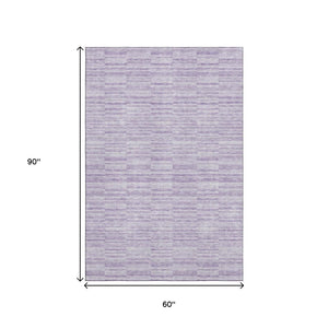 HomeRoots 5' X 8' Washable Plum and Ivory Striped Area Rug with UV Protection for Stylish and Durable Living Spaces 666328