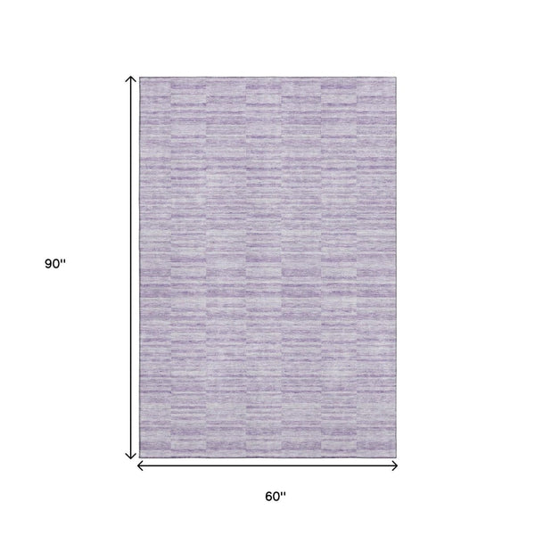 HomeRoots 5' X 8' Washable Plum and Ivory Striped Area Rug with UV Protection for Stylish and Durable Living Spaces 666328