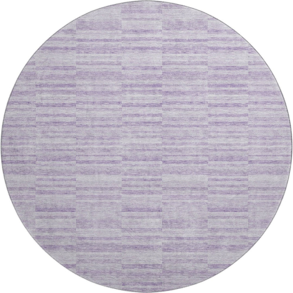 HomeRoots 8' Stylish Plum & Ivory Striped Round Rug - Washable, UV-Protected, Durable & Perfect for Busy Homes 666329