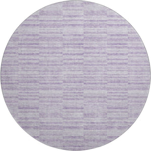 HomeRoots 8' Stylish Plum & Ivory Striped Round Rug - Washable, UV-Protected, Durable & Perfect for Busy Homes 666329