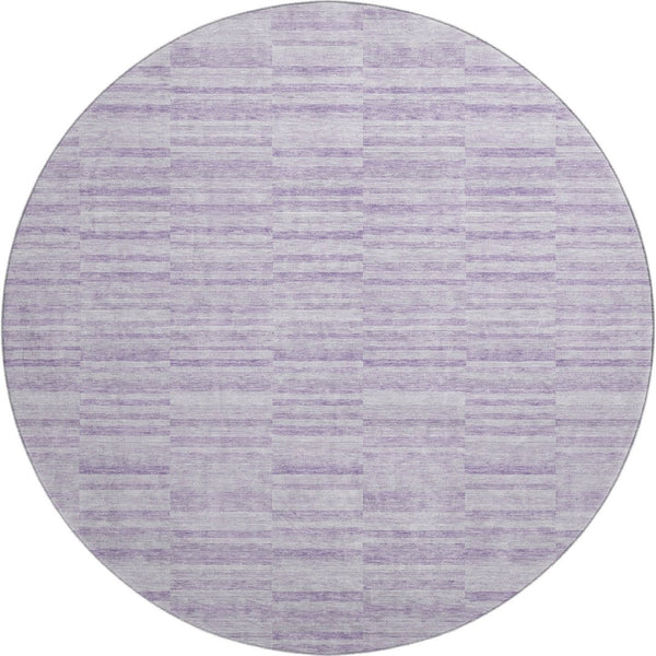 HomeRoots 8' Stylish Plum & Ivory Striped Round Rug - Washable, UV-Protected, Durable & Perfect for Busy Homes 666329