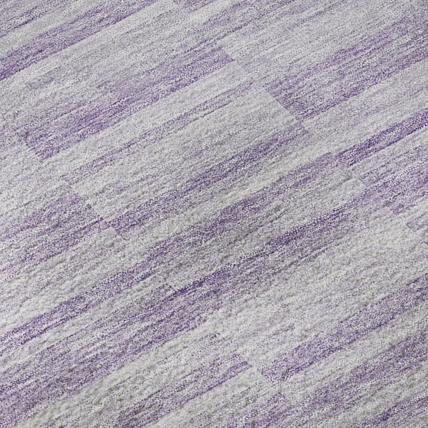 HomeRoots 8' Stylish Plum & Ivory Striped Round Rug - Washable, UV-Protected, Durable & Perfect for Busy Homes 666329