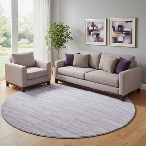 HomeRoots 8' Stylish Plum & Ivory Striped Round Rug - Washable, UV-Protected, Durable & Perfect for Busy Homes 666329