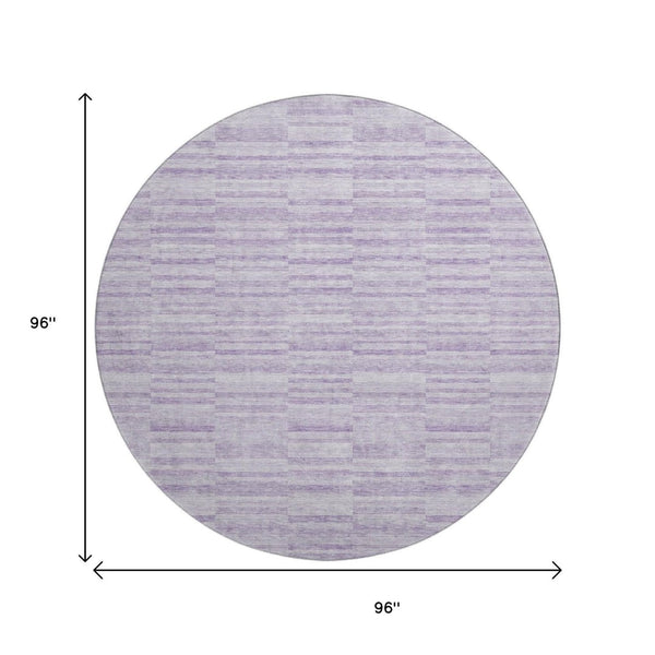 HomeRoots 8' Stylish Plum & Ivory Striped Round Rug - Washable, UV-Protected, Durable & Perfect for Busy Homes 666329