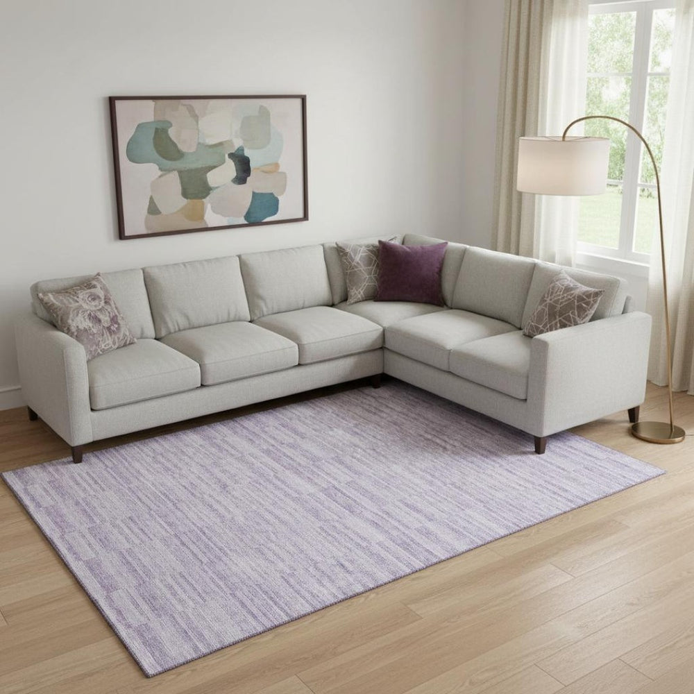 HomeRoots 8' X 10' Plum and Ivory Striped Washable Area Rug - Durable, UV-Protected, Easy-Care Design for Homes 666330