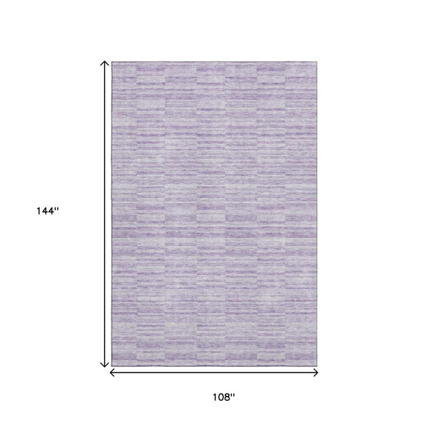 HomeRoots 9' X 12' Striped Washable Area Rug in Plum & Ivory - UV Protected, Stain Resistant for Homes & Outdoors 666331