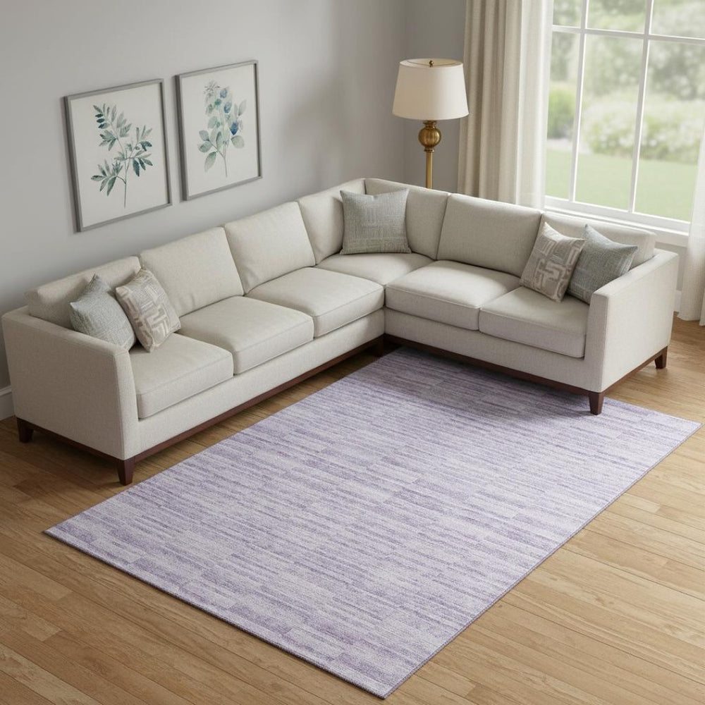 HomeRoots 9' X 12' Striped Washable Area Rug in Plum & Ivory - UV Protected, Stain Resistant for Homes & Outdoors 666331