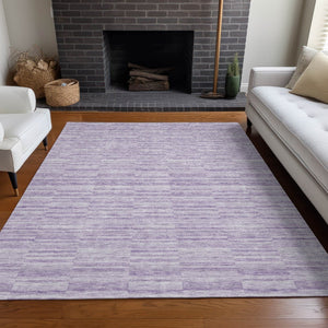 HomeRoots 10' X 14' Striped Area Rug in Plum & Ivory - Washable, UV Protected, Durable & Stain Resistant! 666332
