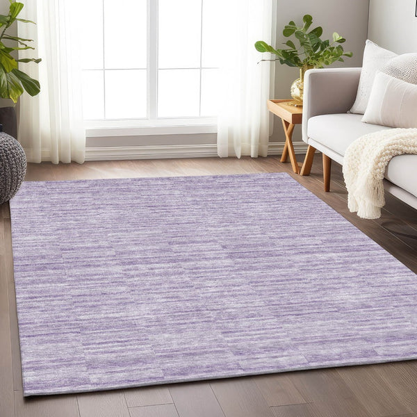 HomeRoots 10' X 14' Striped Area Rug in Plum & Ivory - Washable, UV Protected, Durable & Stain Resistant! 666332