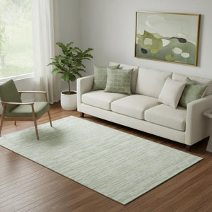 HomeRoots 5' X 8' Sage and Ivory Striped Area Rug - Washable, UV Protected, Durable for Homes with Kids & Pets 666334