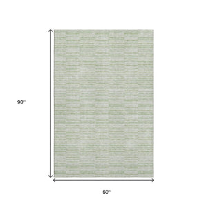 HomeRoots 5' X 8' Sage and Ivory Striped Area Rug - Washable, UV Protected, Durable for Homes with Kids & Pets 666334