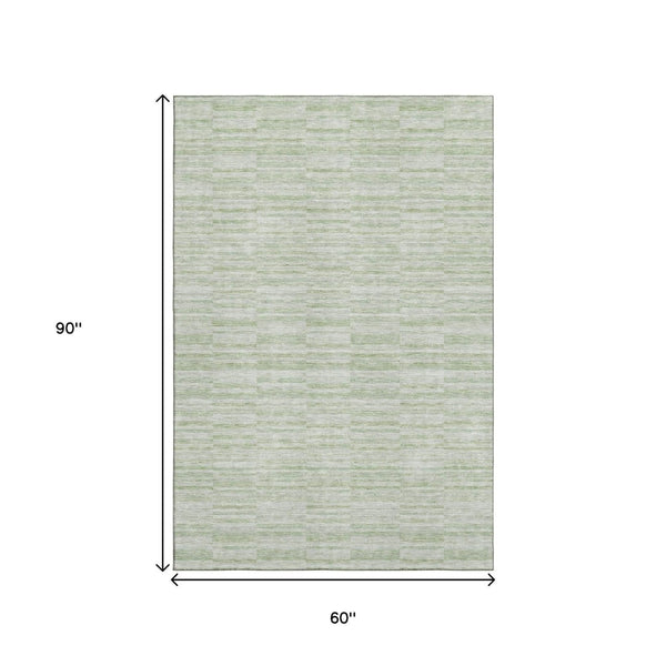 HomeRoots 5' X 8' Sage and Ivory Striped Area Rug - Washable, UV Protected, Durable for Homes with Kids & Pets 666334