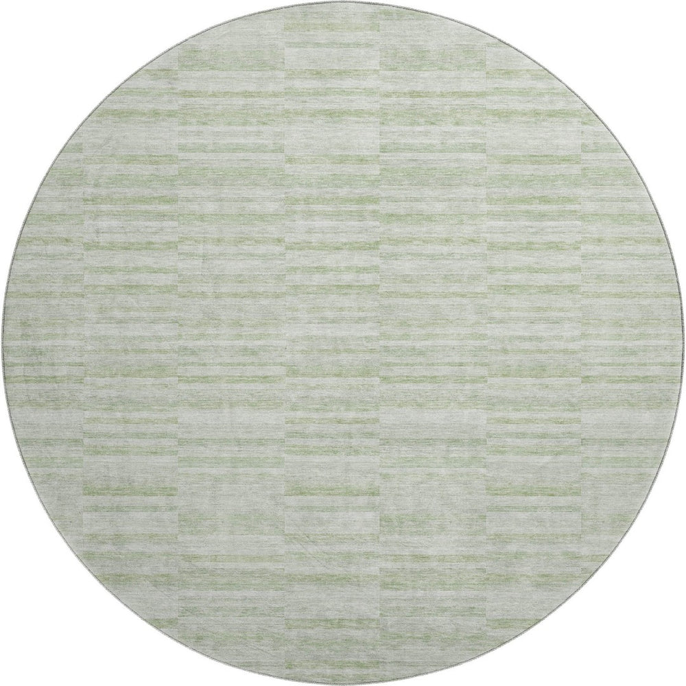 HomeRoots 8' Sage and Ivory Striped Round Rug - Washable, UV Protected, and Stain Resistant for Family Homes 666335
