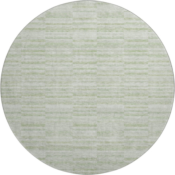 HomeRoots 8' Sage and Ivory Striped Round Rug - Washable, UV Protected, and Stain Resistant for Family Homes 666335