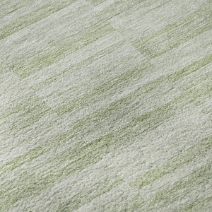 HomeRoots 8' Sage and Ivory Striped Round Rug - Washable, UV Protected, and Stain Resistant for Family Homes 666335