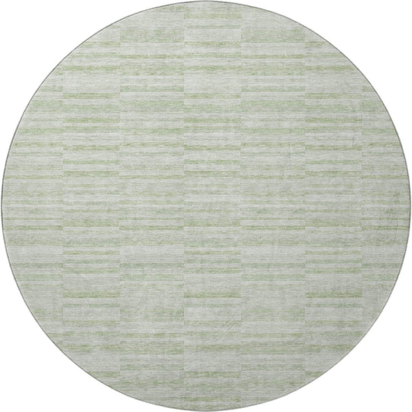 HomeRoots 8' Sage and Ivory Striped Round Rug - Washable, UV Protected, and Stain Resistant for Family Homes 666335