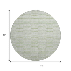 HomeRoots 8' Sage and Ivory Striped Round Rug - Washable, UV Protected, and Stain Resistant for Family Homes 666335