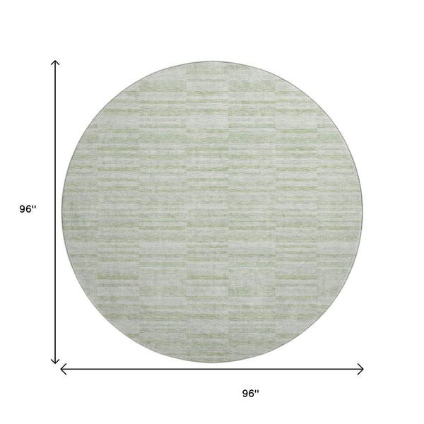 HomeRoots 8' Sage and Ivory Striped Round Rug - Washable, UV Protected, and Stain Resistant for Family Homes 666335