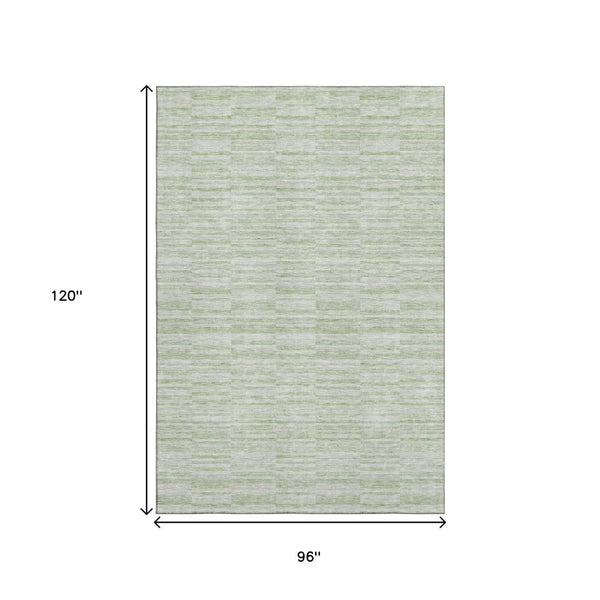 HomeRoots 8' X 10' Sage Striped Washable Area Rug - UV Protected, Stain Resistant, Perfect for Family Spaces! 666336