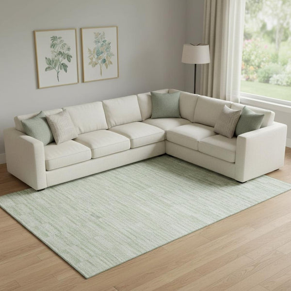 HomeRoots 8' X 10' Sage Striped Washable Area Rug - UV Protected, Stain Resistant, Perfect for Family Spaces! 666336