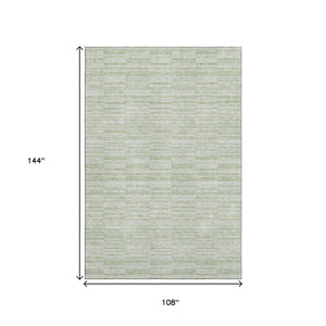 HomeRoots 9' X 12' Stylish Sage and Ivory Striped Area Rug – Durable, Washable, UV-Protected for High-Traffic Spaces 666337