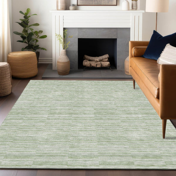 HomeRoots 9' X 12' Stylish Sage and Ivory Striped Area Rug – Durable, Washable, UV-Protected for High-Traffic Spaces 666337