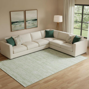 HomeRoots 9' X 12' Stylish Sage and Ivory Striped Area Rug – Durable, Washable, UV-Protected for High-Traffic Spaces 666337