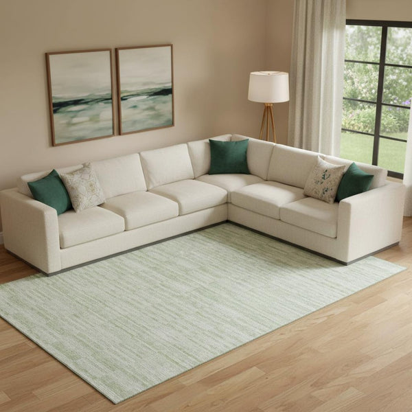 HomeRoots 9' X 12' Stylish Sage and Ivory Striped Area Rug – Durable, Washable, UV-Protected for High-Traffic Spaces 666337