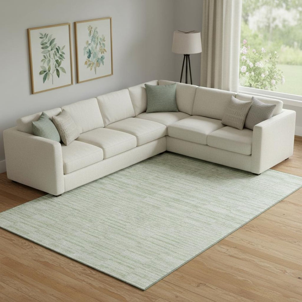 HomeRoots 10' X 14' Sage Ivory Striped Washable Area Rug - Durable, UV Protected for Family & Outdoor Spaces 666338