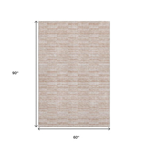 HomeRoots 5' Salmon and Beige Striped Area Rug – Washable, UV-Protected, Durable, Stylish for Any Space 666340