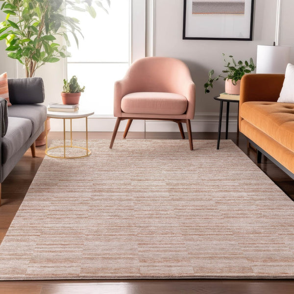 HomeRoots 5' Salmon and Beige Striped Area Rug – Washable, UV-Protected, Durable, Stylish for Any Space 666340