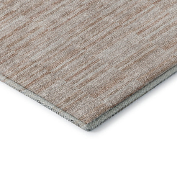 HomeRoots 5' Salmon and Beige Striped Area Rug – Washable, UV-Protected, Durable, Stylish for Any Space 666340