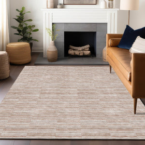 HomeRoots 5' Salmon and Beige Striped Area Rug – Washable, UV-Protected, Durable, Stylish for Any Space 666340