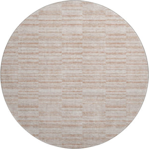 HomeRoots 8' Salmon and Beige Striped Round Rug – Washable, UV Protected, Durable, Ideal for Homes with Kids & Pets 666341