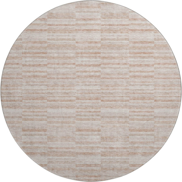 HomeRoots 8' Salmon and Beige Striped Round Rug – Washable, UV Protected, Durable, Ideal for Homes with Kids & Pets 666341