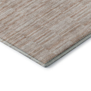 HomeRoots 8' Salmon and Beige Striped Round Rug – Washable, UV Protected, Durable, Ideal for Homes with Kids & Pets 666341