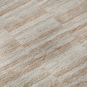 HomeRoots 8' Salmon and Beige Striped Round Rug – Washable, UV Protected, Durable, Ideal for Homes with Kids & Pets 666341