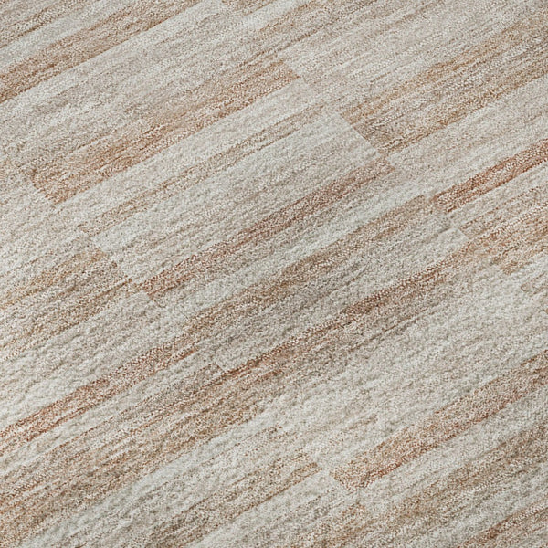 HomeRoots 8' Salmon and Beige Striped Round Rug – Washable, UV Protected, Durable, Ideal for Homes with Kids & Pets 666341