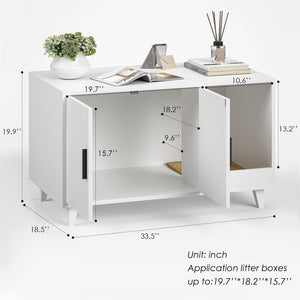 English Elm STARY Hidden Cat Litter Box Enclosure Furniture with Scratch Pad, Odor-Control, Sturdy 120LB Load White T3623P339383