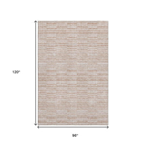 HomeRoots 8' X 10' Salmon and Beige Striped Area Rug - Stylish, Washable, UV-Protected, Family-Friendly Design 666342