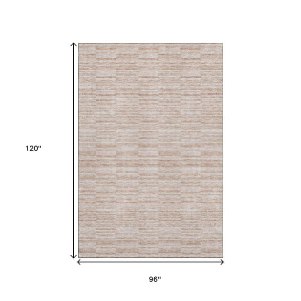 HomeRoots 8' X 10' Salmon and Beige Striped Area Rug - Stylish, Washable, UV-Protected, Family-Friendly Design 666342