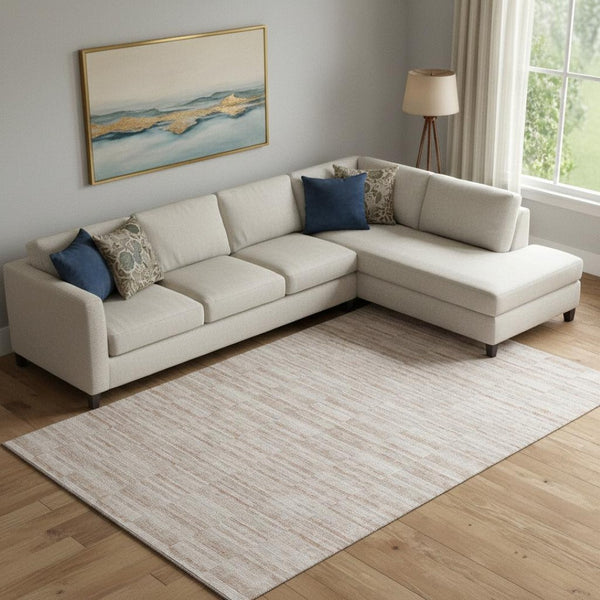 HomeRoots 8' X 10' Salmon and Beige Striped Area Rug - Stylish, Washable, UV-Protected, Family-Friendly Design 666342