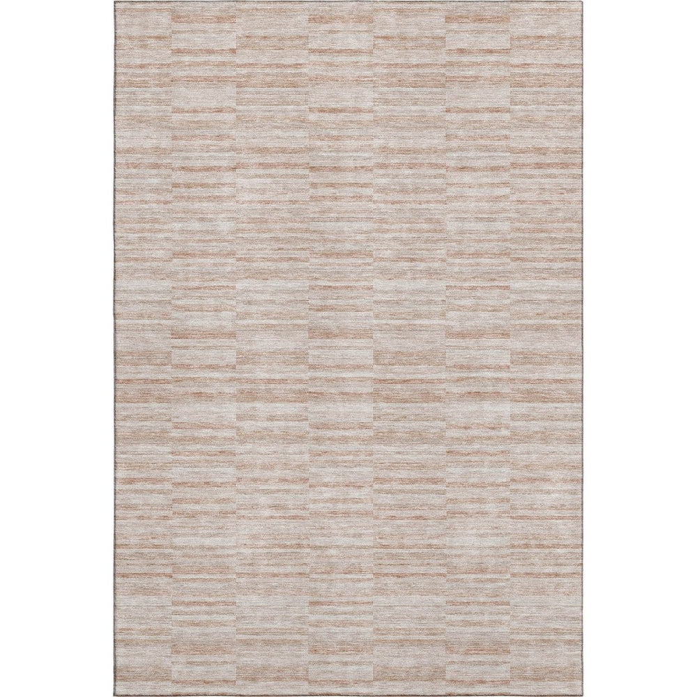 HomeRoots 8' X 10' Salmon and Beige Striped Area Rug - Stylish, Washable, UV-Protected, Family-Friendly Design 666342