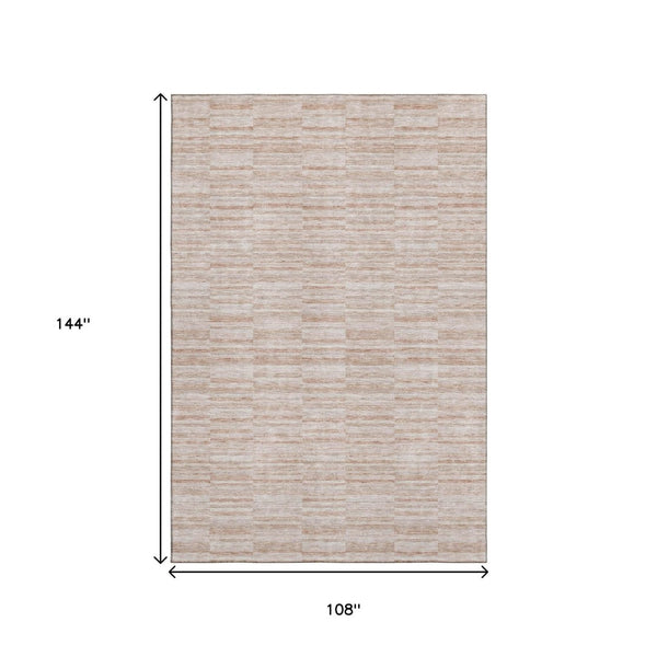 HomeRoots 9' X 12' Salmon and Beige Striped Washable Area Rug - UV Protected, Durable, Stylish for Any Space 666343