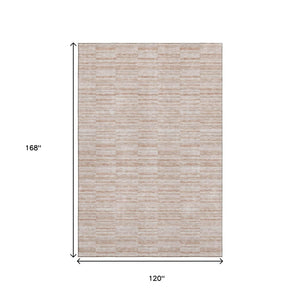 HomeRoots 10' Salmon & Beige Striped Washable Area Rug - Durable, UV-Protected, Perfect for High-Traffic Spaces 666344