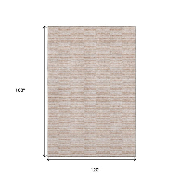 HomeRoots 10' Salmon & Beige Striped Washable Area Rug - Durable, UV-Protected, Perfect for High-Traffic Spaces 666344