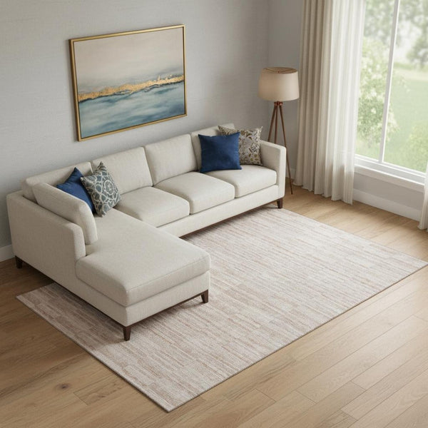 HomeRoots 10' Salmon & Beige Striped Washable Area Rug - Durable, UV-Protected, Perfect for High-Traffic Spaces 666344