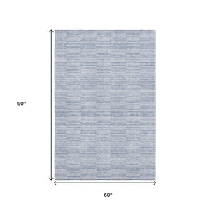 HomeRoots 5' X 8' Sky Blue and Ivory Striped Area Rug - Durable, Washable Design with UV Protection & Charm 666346